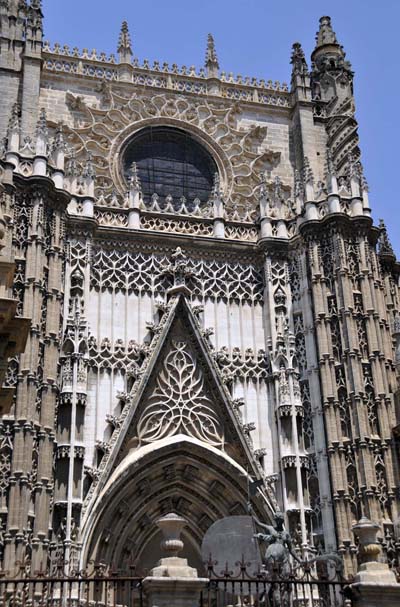 elaborate stonework on one of the entrances to Seville's cathedral