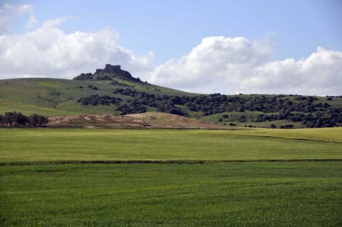 an old fort on a hill, and farmland, near the Domecq property