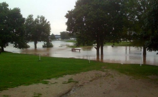 flood this is normally just a low-lying area on the cross-country / marathon course; the "head of the lake" is (or should be) to the far left. Do you see the jump in the middle of the lake?